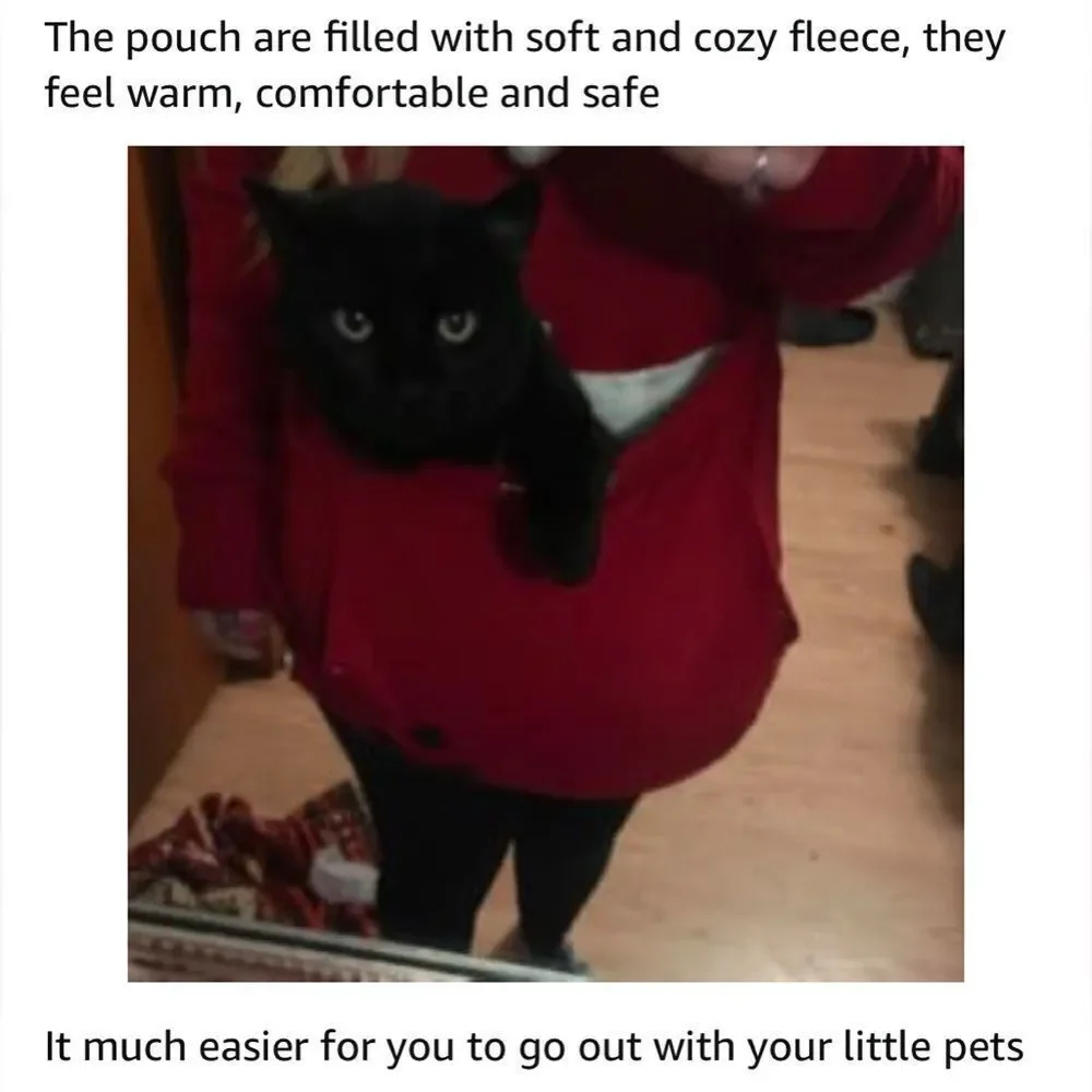 VincentDeep Unisex Cat Ear Big Kangaroo Pouch Hoodie Pet Holder Sweatshirt